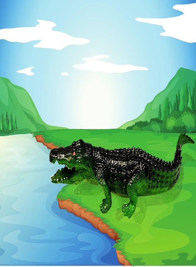 Mallexo لعبة تمساح واقعية كبيرة الحجم من ماليكسو للأطفال من عمر 3 سنوات فما فوق | قطعة واحدة من ألعاب التمساح ذي الدم البارد للأولاد والبنات مع صوت قطار، مجسم حيوان بري مفصل، هدية عيد ميلاد (أخضر) - Image 3